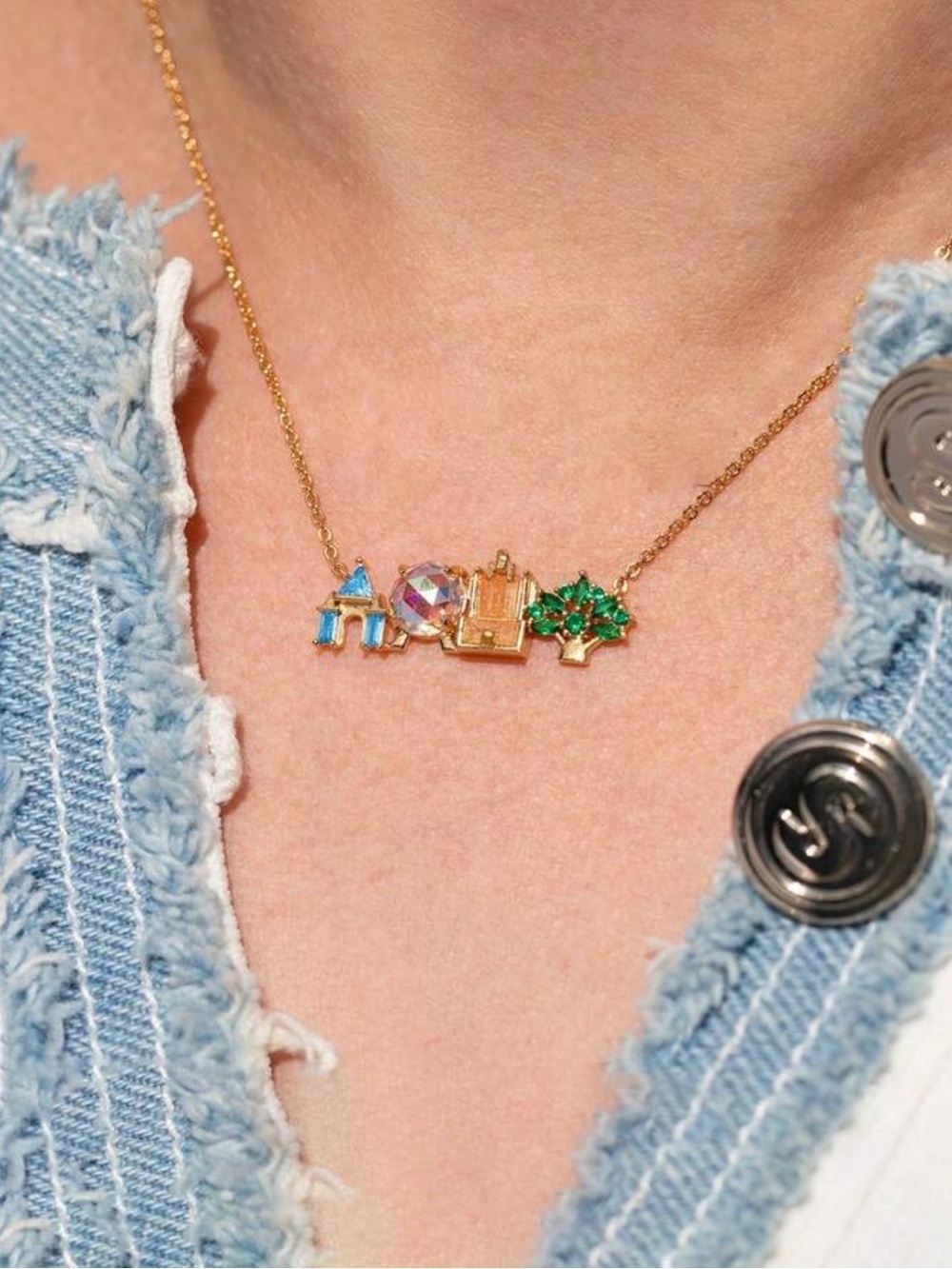 Women's Disney Inspired Colorful Zirconia Four Parks Gold Necklace - NEW